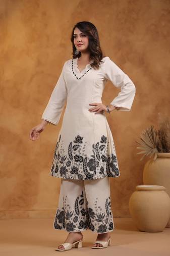 Off white embroidered cotton raya angel co ord sets