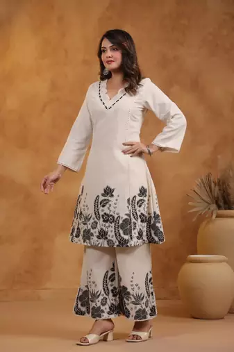 Off white embroidered cotton raya angel co ord sets
