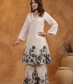 Off white embroidered cotton raya angel co ord sets