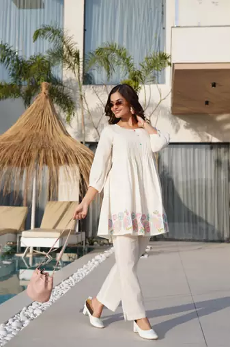 White embroidered cotton raya angel co ord sets