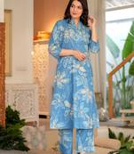 Blue printed cotton raya angel co ord sets