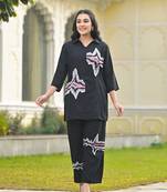 Black embroidered blended cotton raya angel co ord sets