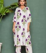 White printed cotton raya angel co ord sets