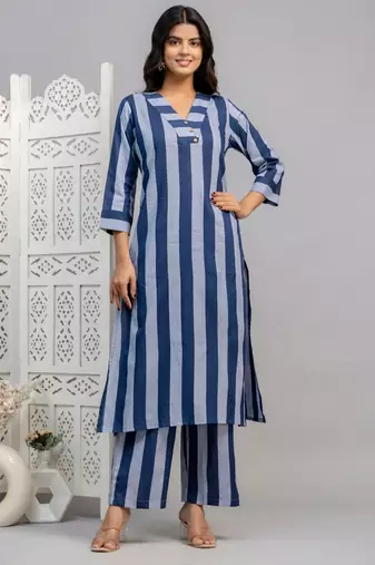 Blue striped  cotton raya angel co ord sets