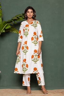 White printed cotton raya angel co ord sets 1