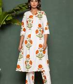 White printed cotton raya angel co ord sets