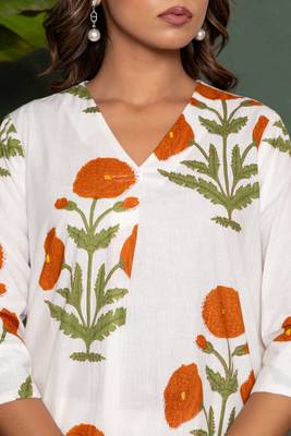 White printed cotton raya angel co ord sets 3