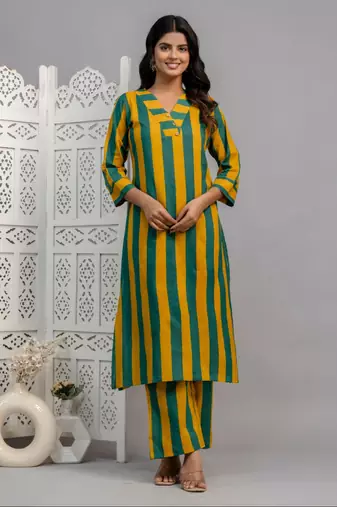 Yellow striped  cotton raya angel co ord sets