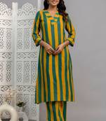 Yellow striped  cotton raya angel co ord sets