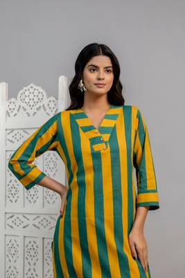 Yellow striped  cotton raya angel co ord sets 2