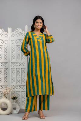 Yellow striped  cotton raya angel co ord sets 3