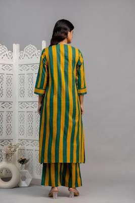 Yellow striped  cotton raya angel co ord sets 4