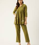 Green embroidered cotton raya angel co ord sets