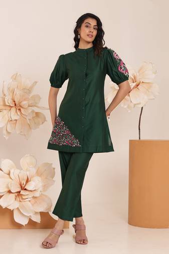 Green plain cotton raya angel co ord sets