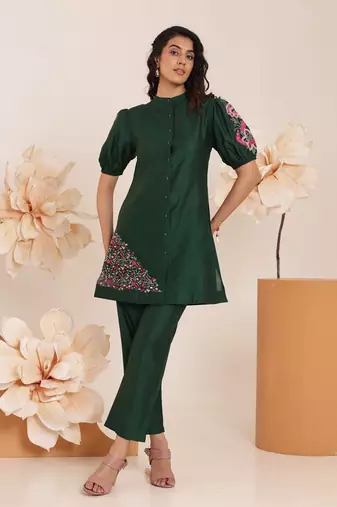 Green plain cotton raya angel co ord sets