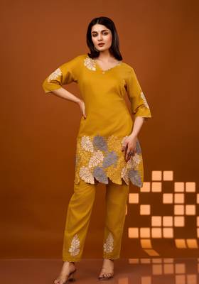 Yellow plain viscose rayon raya angel co ord sets 1