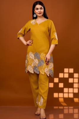 Yellow plain viscose rayon raya angel co ord sets 2