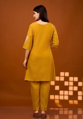Yellow plain viscose rayon raya angel co ord sets 3