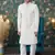 off white sherwani with thread work on art silk and faux satin pajama for mens