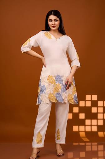Cream plain viscose rayon raya angel co ord sets