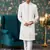 off white sherwani with thread work on art silk and faux satin pajama for mens