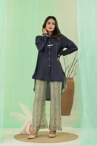 Navy blue plain blended cotton raya angel co ord sets