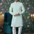 pista green sherwani with computer thread work on art silk and faux satin pajama for mens