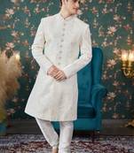 Beige Art Silk Sherwani for Royal Weddings