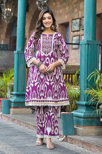 Purple plain cotton raya angel co ord sets
