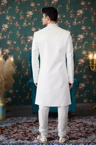beige art silk sherwani for royal weddings