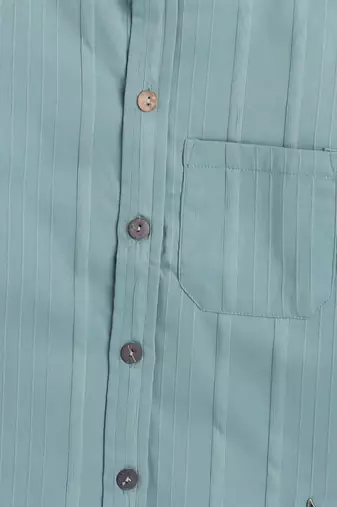 Green cotton double cloth designer half sleeves mandarin collar shirt for girls and boys