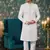 off white computer thread work on art silk sherwani with faux satin pajama for mens
