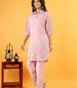 Pink embroidered cotton raya angel co ord sets