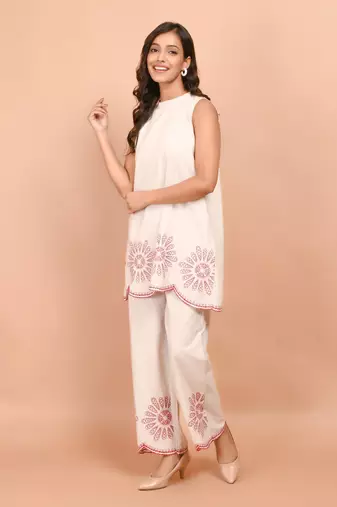 White embroidered cotton raya angel co ord sets