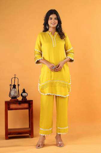 Yellow plain cotton raya angel co ord sets