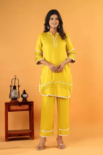 Yellow plain cotton raya angel co ord sets