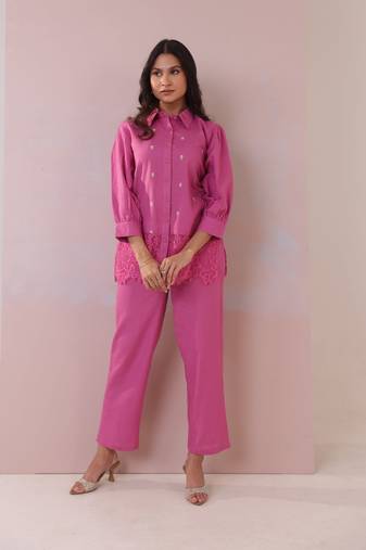 Pink plain cotton raya angel co ord sets