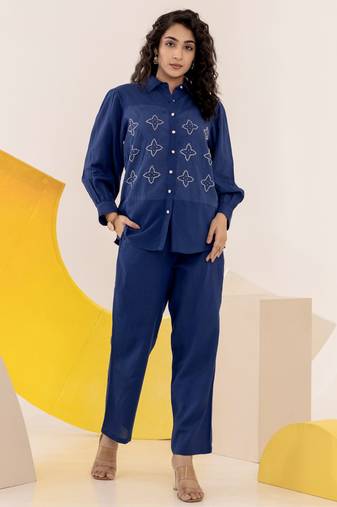 Navy blue embroidered cotton raya angel co ord sets