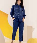 Navy blue embroidered cotton raya angel co ord sets