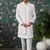 white computer thread work on art silk 3 piece indo western with faux satin for mens