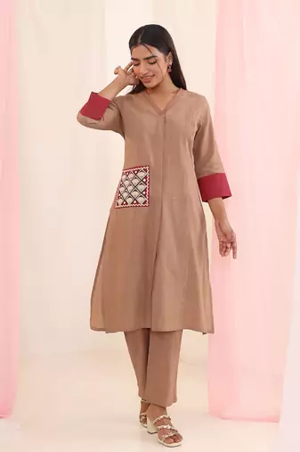Brown embroidered cotton raya angel co ord sets