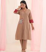 Brown embroidered cotton raya angel co ord sets