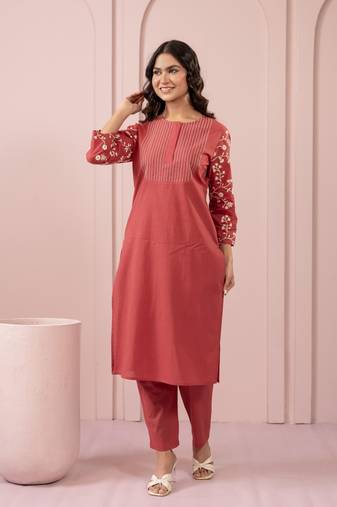 Red plain cotton raya angel co ord sets