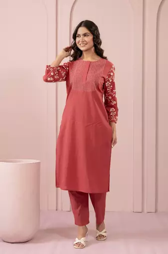 Red plain cotton raya angel co ord sets