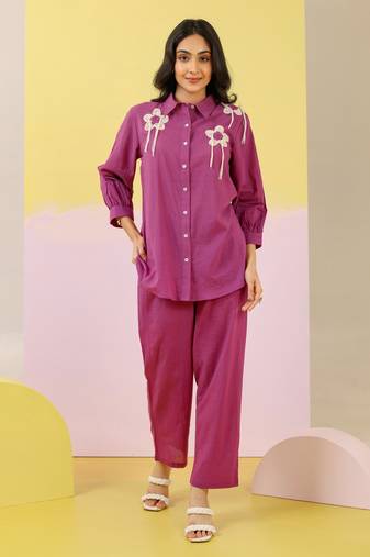 Wine plain cotton raya angel co ord sets