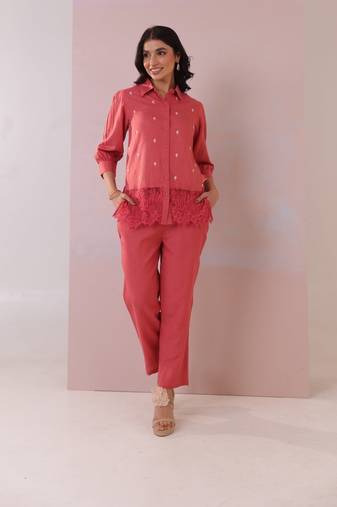 Red plain cotton raya angel co ord sets