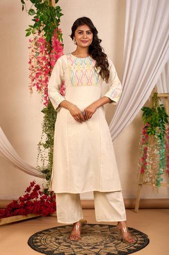 White printed cotton raya angel co ord sets
