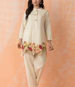 Beige printed cotton raya angel co ord sets