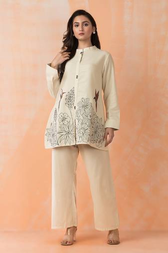 Cream plain cotton raya angel co ord sets