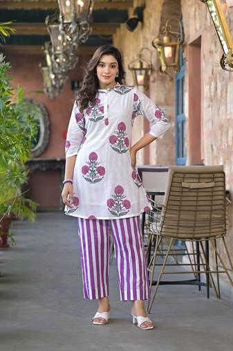 White plain cotton raya angel co ord sets
